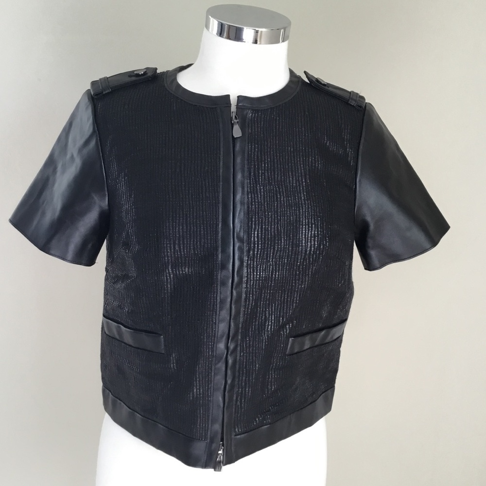 W by Worth Faux Leather-Trimmed Full-Zip Top
